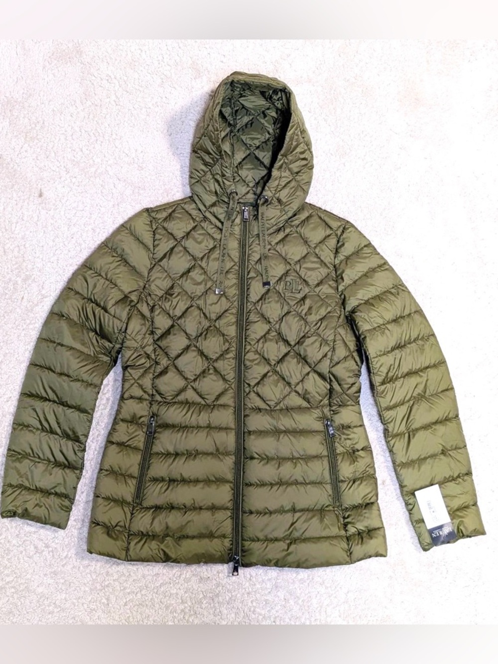 NWT Lauren Ralph Lauren Soft Puffer Hooded Recycled Jacket Olive Packable  Sz M - Picture 7 of 15